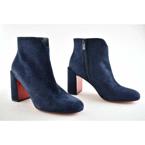 Christian Louboutin Castarika 85 Nocturne Blue Suede Ankle Block Heel Boot 35.5 - Picture 4 of 9